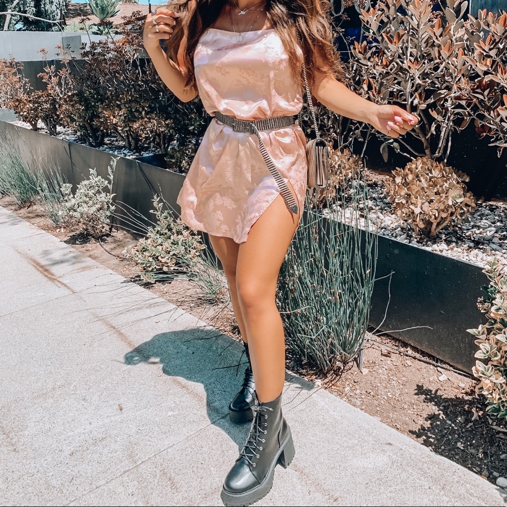 Pink silk floral dress